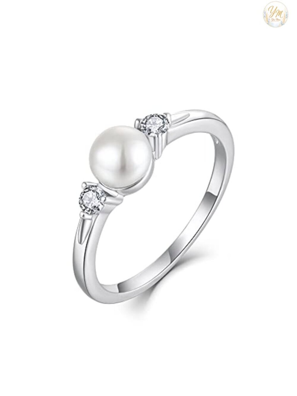 JO WISDOM 925 Sterling Silver Pearl Ring with Cubic Zirconia